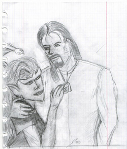 Demona and Koz hugging, from Shared Memories